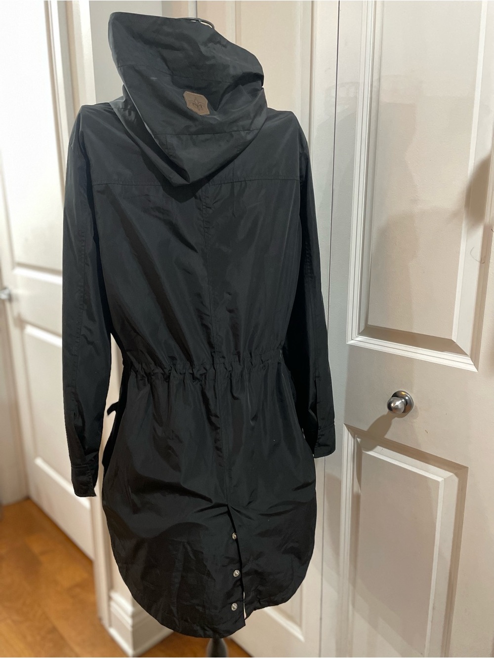Mackage Black Hooded Trench Coat with Cinched Waist - Picture 3 of 10